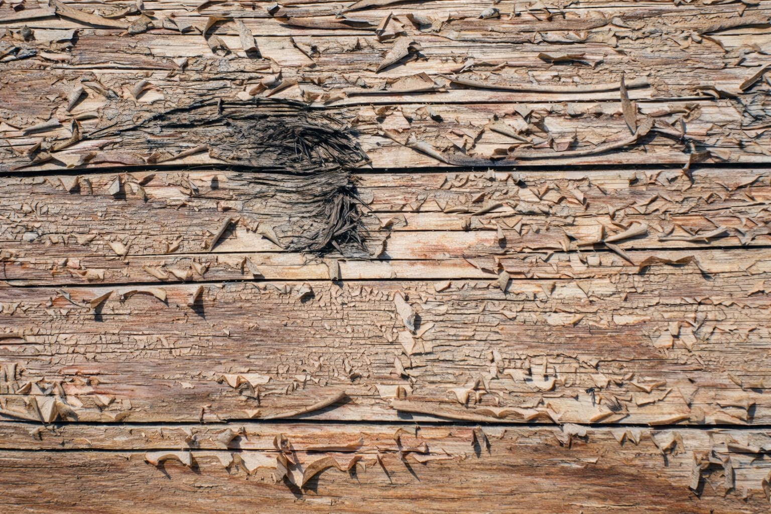 Peeling, sun-damaged log home finish